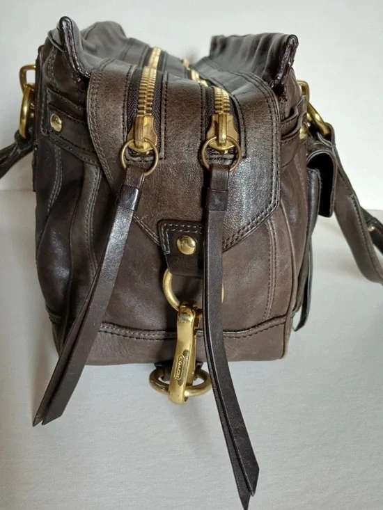 Coach Hampton Leather Lindsey satchel hang bag mahogany brown gold hardware - Picture 5 of 16